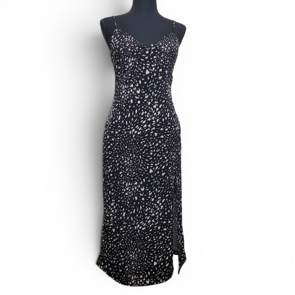 Windsor Midi Slip Dress Women's Large Strappy Black Animal Print Cocktail Artsy